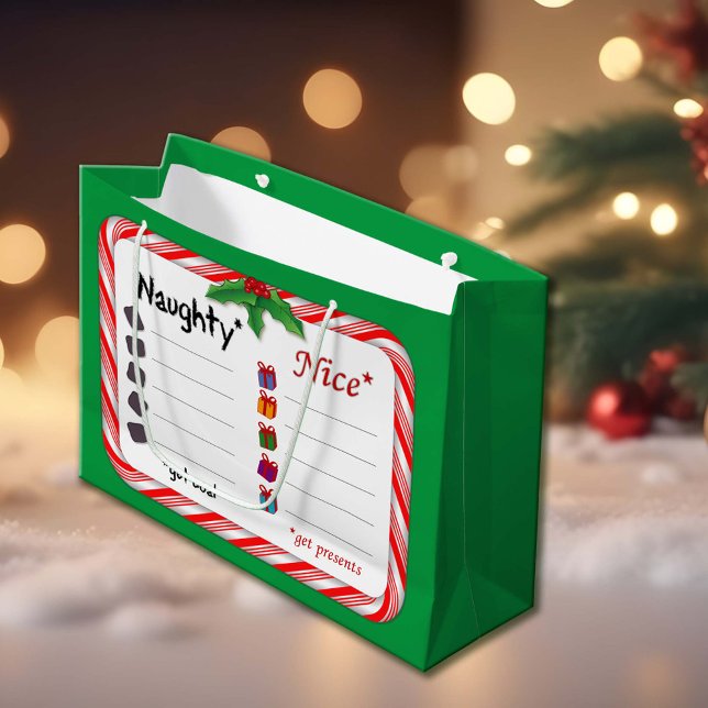 Grand Sac Cadeau Magasinez pour les vilains ou les gentils (Naughty and Nice List Large Gift Bag. The Naughty get coal. Nice ones get presents. )