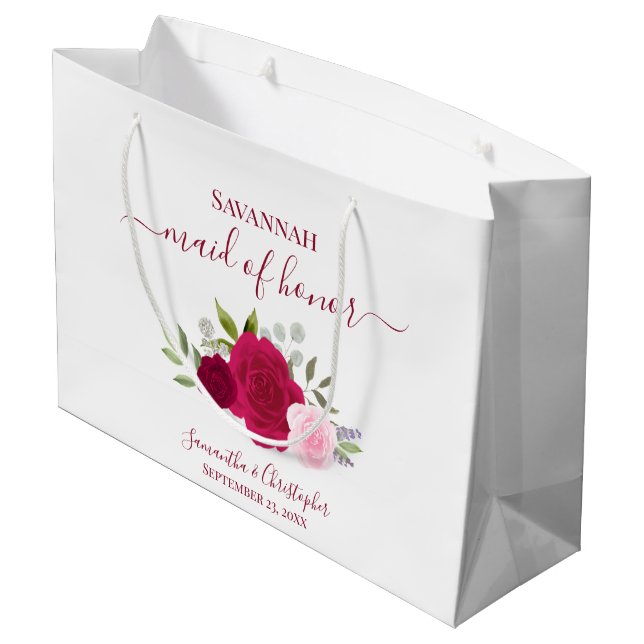 Grand Sac Cadeau Magenta & Pink Boho Roses Wedding Maid of Honor (Dos Angle)