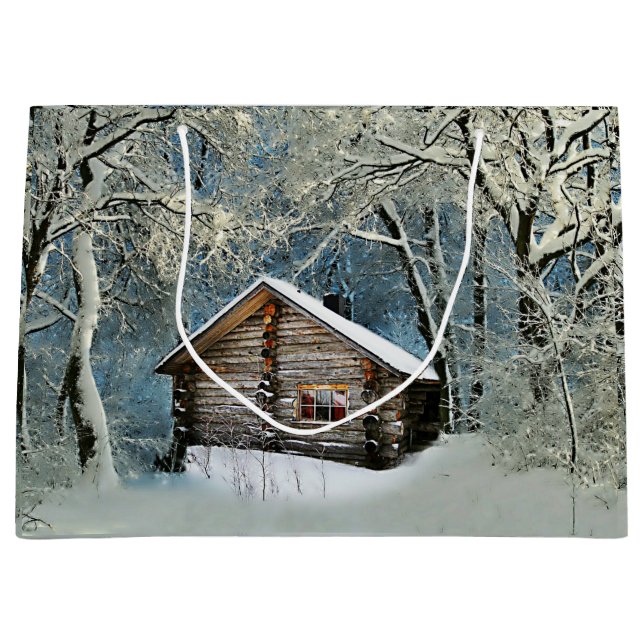 Grand Sac Cadeau Magie hivernale Rustique Cabine de billes (Devant)
