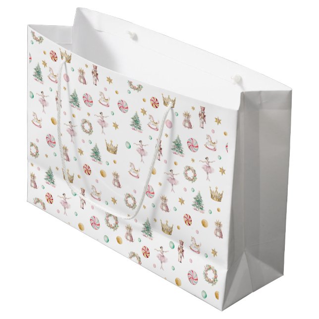 Grand Sac Cadeau Magique Casse-Noisette Ballet Enveloppement rose (Devant Angle)