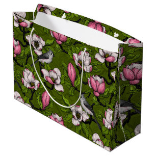 Grand Sac Cadeau Magnolia en floraison et oiseau de tireur 2