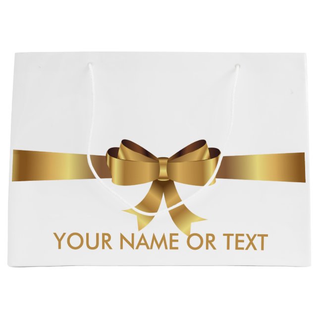 Grand Sac Cadeau MAIN D'Or Personnalisé ÉLÉGANT BLANC (Devant)