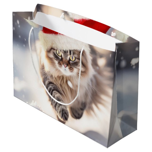 Grand Sac Cadeau Maine Coon Chat De Noël En Neige (Dos Angle)
