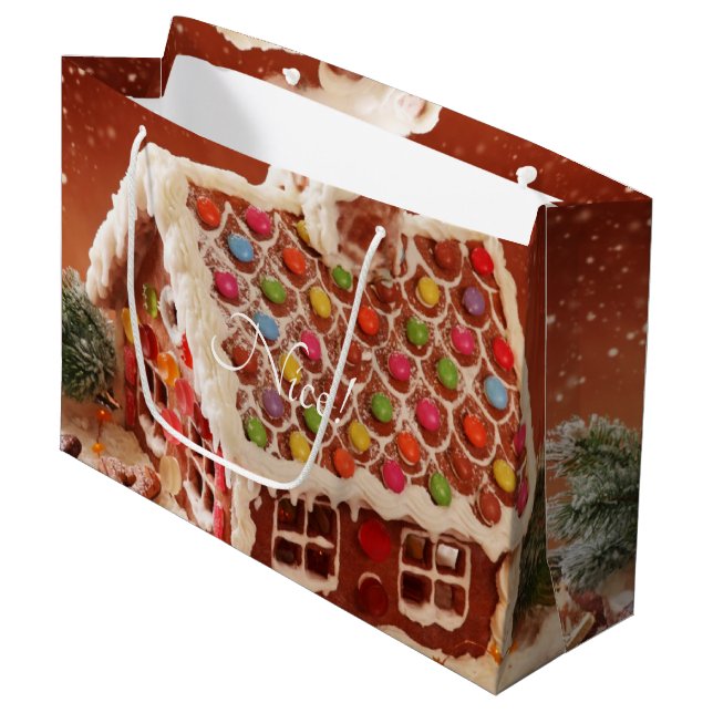 Grand Sac Cadeau maison de pain d'épices Noël (Devant Angle)