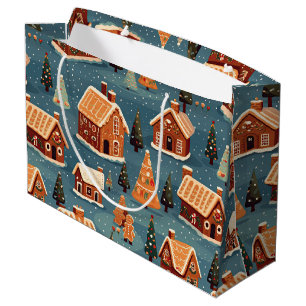 Grand Sac Cadeau Maisons et arbres en pain d'épices mignons
