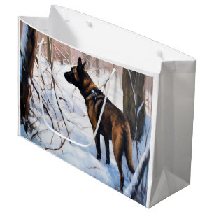 Grand Sac Cadeau Malinois Belge Qu'il neige Noël