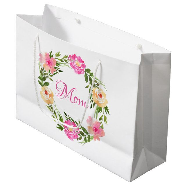 Grand Sac Cadeau Maman Florale féminine Aquarelle personnalisée (Devant Angle)