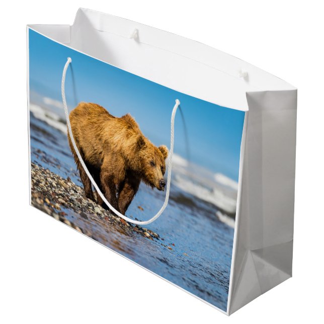 Grand Sac Cadeau Maman ours regarde ses deux enfants (Dos Angle)
