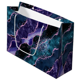 Grand Sac Cadeau Marbre Luxueux Cristal Agate Violet Turquoise Pail