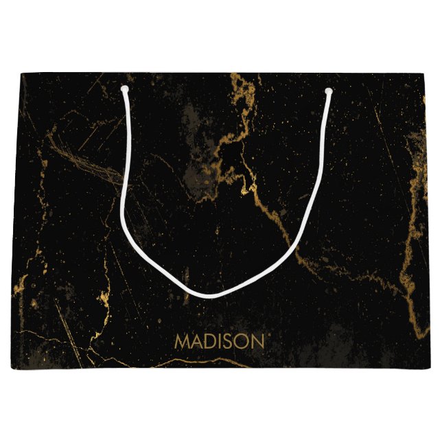 Grand Sac Cadeau Marbre noir d'or (Devant)