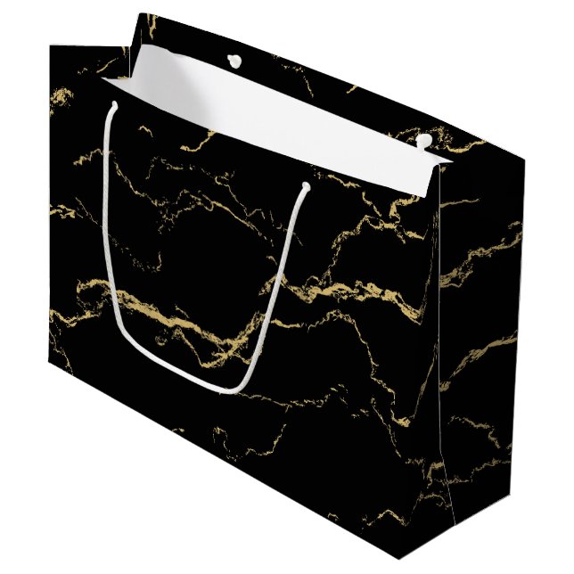 Grand Sac Cadeau Marbre noir et or (Devant Angle)