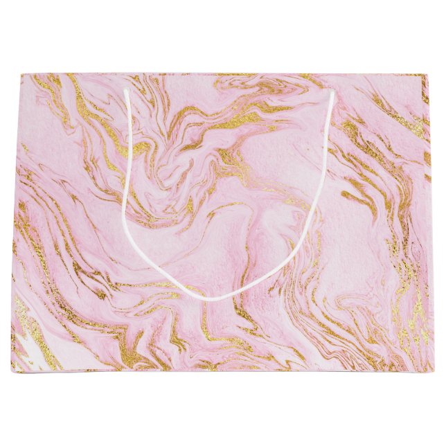 Grand Sac Cadeau Marbre rose rose blanc brillant Abstrait (Devant)
