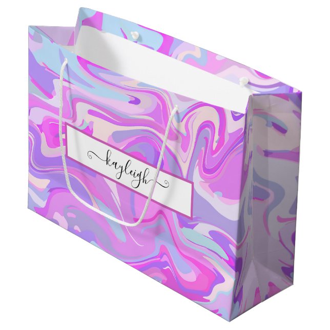 Grand Sac Cadeau Marbré rose violet Turquoise (Devant Angle)