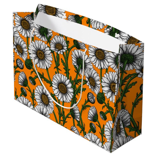 Grand Sac Cadeau Marguerites sur orange (Dos Angle)