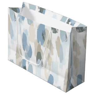 Grand Sac Cadeau Mariage Abstrait Crème Blanc Bleu