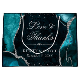Grand Sac Cadeau Mariage Agate Pailleté Sarcelle et Argent