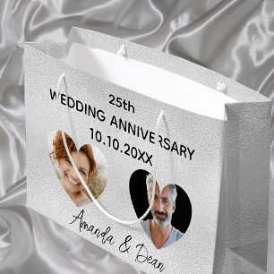 Grand Sac Cadeau Mariage anniversaire argent coeur photo