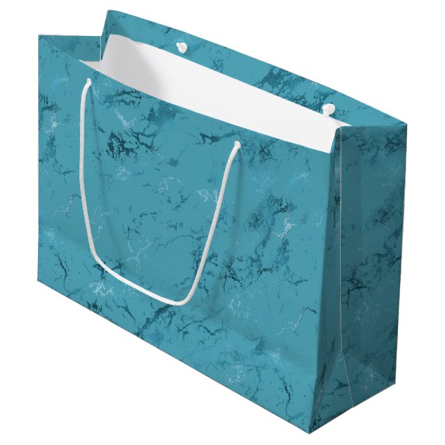 Grand Sac Cadeau Mariage chic bleu aqua marbre (Devant Angle)