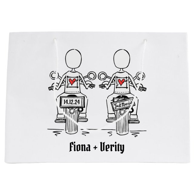 Grand Sac Cadeau Mariage de motocyclette de deux mariées (Devant)