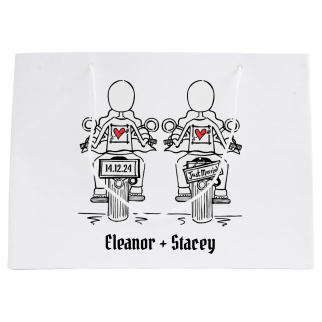 Grand Sac Cadeau Mariage de motocyclette de deux mariées (Devant)