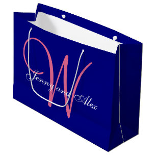 Grand Sac Cadeau Mariage de rose d'azalée de bleu marine de