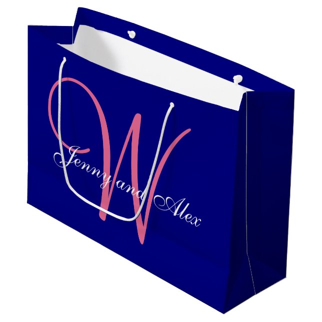 Grand Sac Cadeau Mariage de rose d'azalée de bleu marine de (Devant Angle)