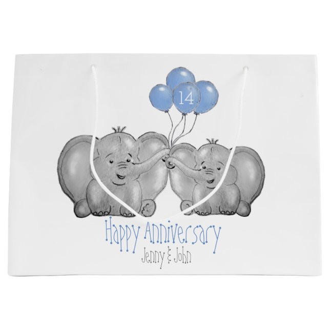 Grand Sac Cadeau Mariage d'éléphants du 14e anniversaire de l'ivoir (Devant)
