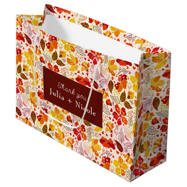 Grand Sac Cadeau Mariage d'hibiscus tropicaux d'Orange brulé (Devant Angle)