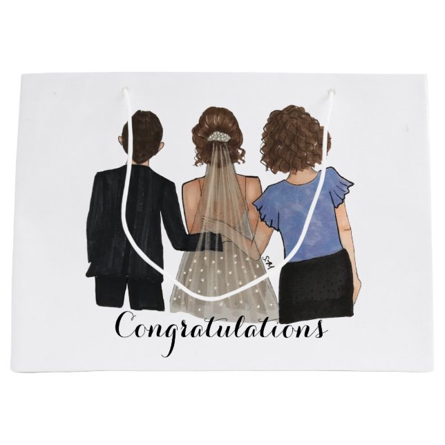 Grand Sac Cadeau Mariage d'illustration Mariée avec les parents  (Devant)