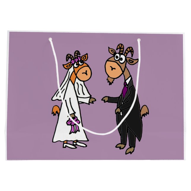 Grand Sac Cadeau Mariage drôle de jeunes mariés de chèvre (Dos)