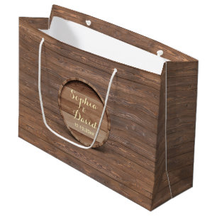 Grand Sac Cadeau Mariage en bois rustique Monogramme personnalisé