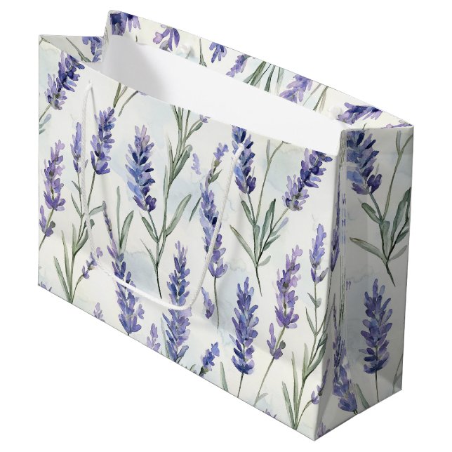 Grand Sac Cadeau Mariage Fleurs de Lavande Romantique (Devant Angle)