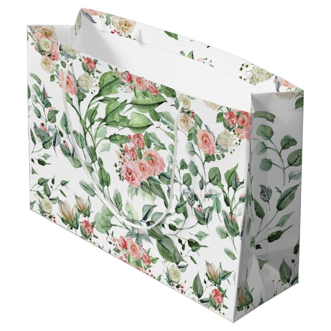 Grand Sac Cadeau Mariage floral botanique rose rose élégant  (Dos Angle)