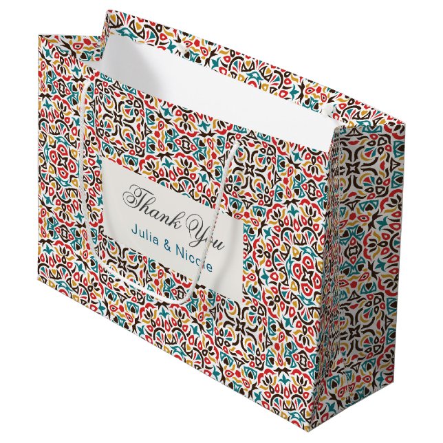 Grand Sac Cadeau Mariage géométrique en treillis marocain (Devant Angle)