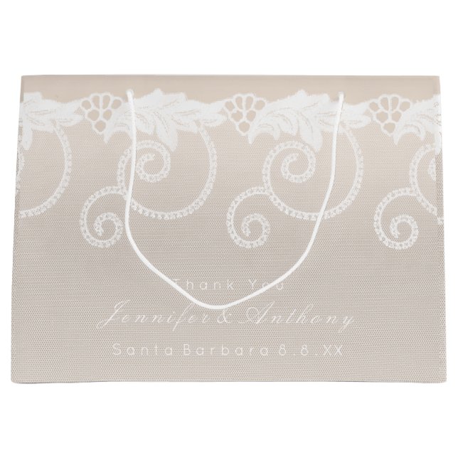 Grand Sac Cadeau Mariage nuptiale Ivory Creamy White Royal Lace (Devant)