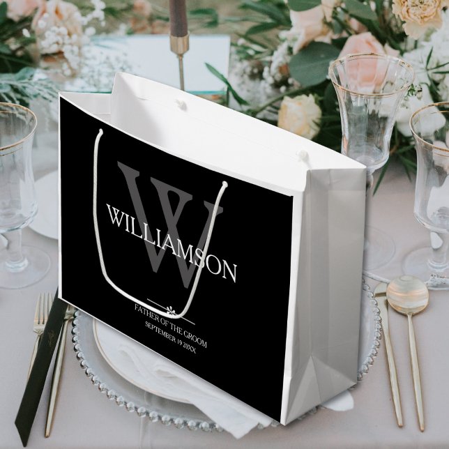 Grand Sac Cadeau Mariage Père Du Groom Cadeau Monogramme Élégant (Large Gift Bag for the Father Of The Groom.)