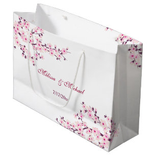 Grand Sac Cadeau Mariage personnalisé fleurs cerisier