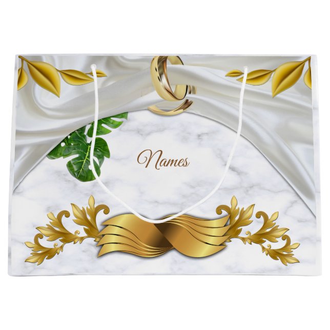 Grand Sac Cadeau Mariage tropical romantique (Devant)
