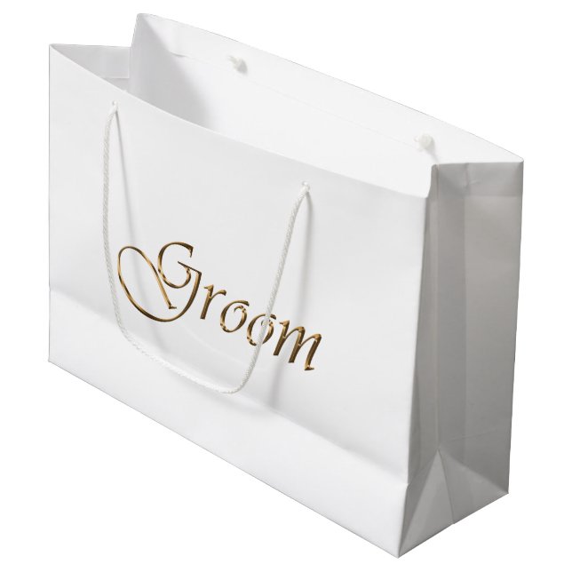 Grand Sac Cadeau Marié, écriture dorée calligraphie élégante (Devant Angle)