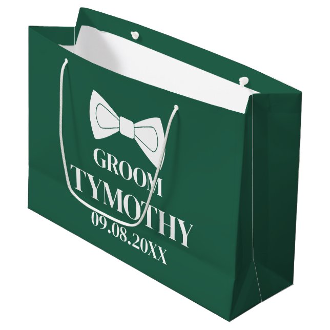 Grand Sac Cadeau Marié Vert Émeraude Élégant Moderne Cadeaux Mariag (Devant Angle)