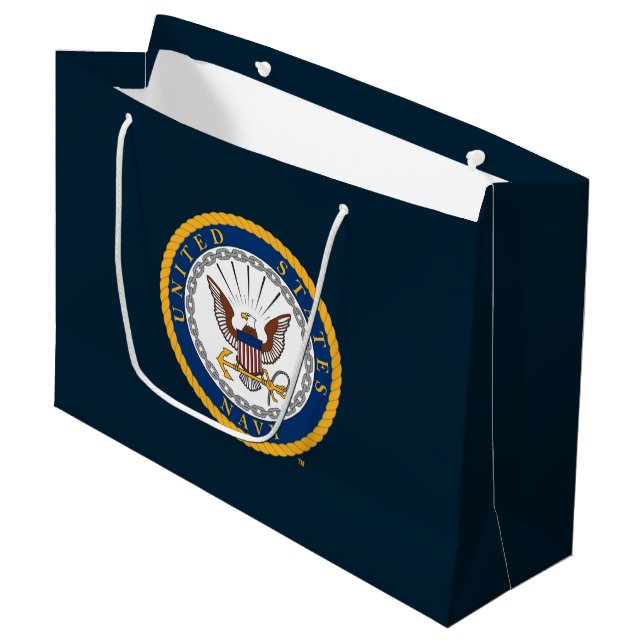 Grand Sac Cadeau Marine américaine | Emblème de la marine (Devant Angle)