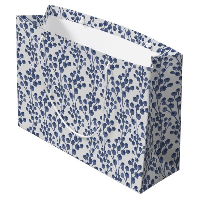 Grand Sac Cadeau Marine bleue botanique (Dos Angle)