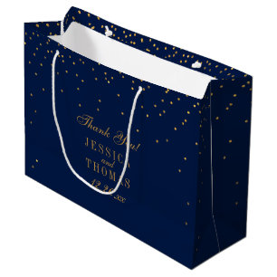 Grand Sac Cadeau Marine Blue & Glam Gold Confetti Mariage Faveur