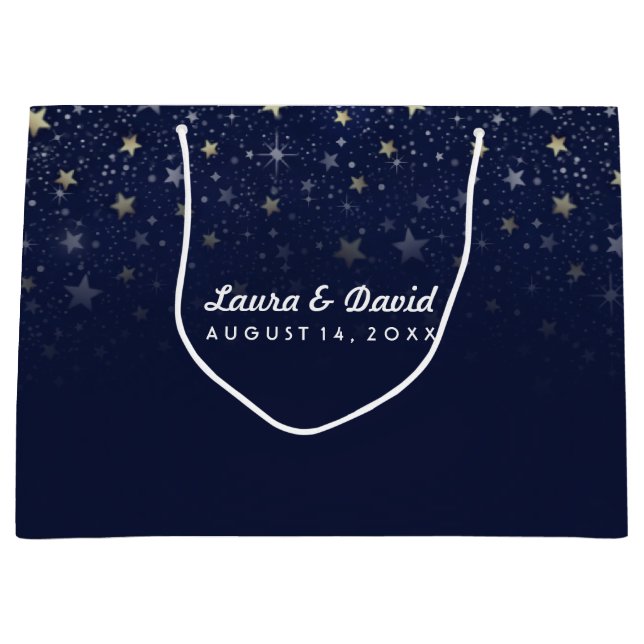 Grand Sac Cadeau Marine Blue Gold & White Stars Matching Mariage (Devant)
