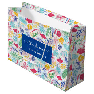 Grand Sac Cadeau Marine Blue Rose Wild Rain Forest Mariage À feuill