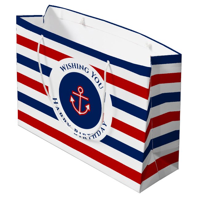 Grand Sac Cadeau Marine marine Bleu Rouge Bleu Bleu Blancs (Dos Angle)