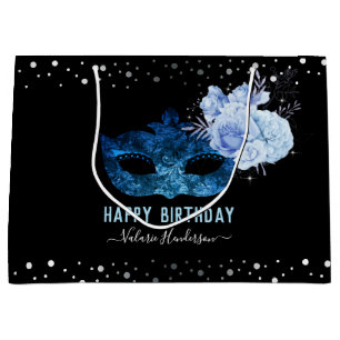 Grand Sac Cadeau Mascarade bleue fête d'anniversaire