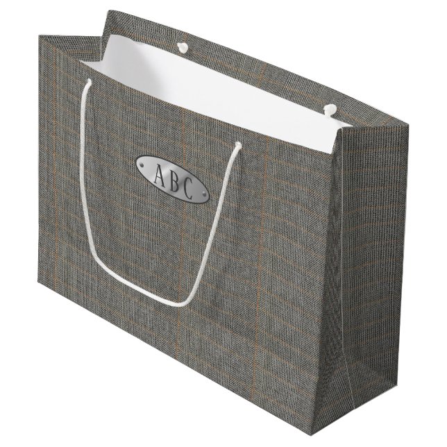 Grand Sac Cadeau Masculine Grey Tweet Monogrammed Giftbag Homme (Devant Angle)