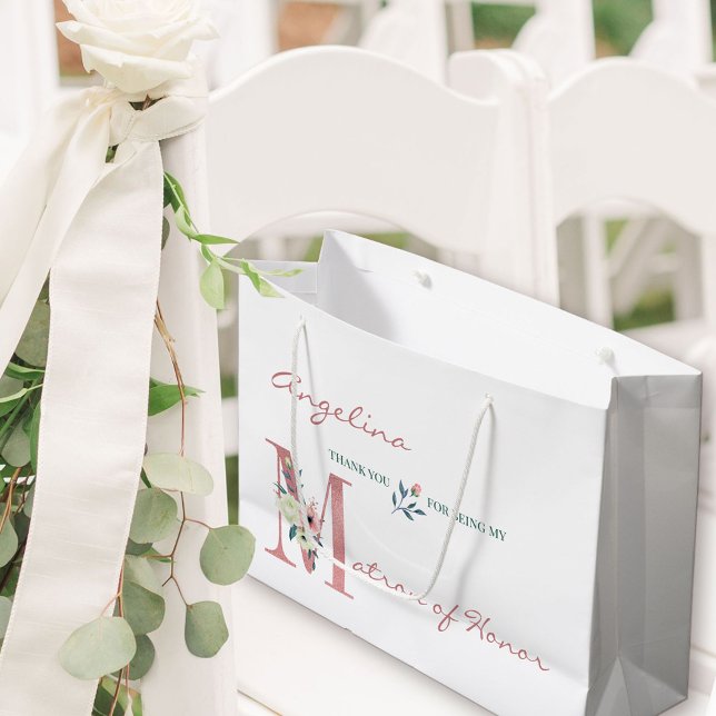 Grand Sac Cadeau Matron personnalisé d'honneur Merci floral (Matron of Honor Gift Bag with personalized thank you)