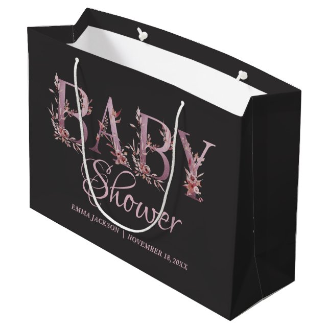 Grand Sac Cadeau Mauve rose Élégant Floral Chic Baby shower fille (Dos Angle)